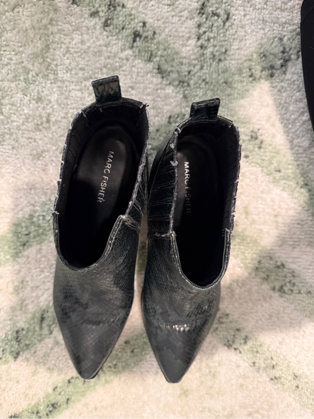 Marc Fisher Black Snake-Embossed Pointed Ankle Booties - Picture 4 of 5